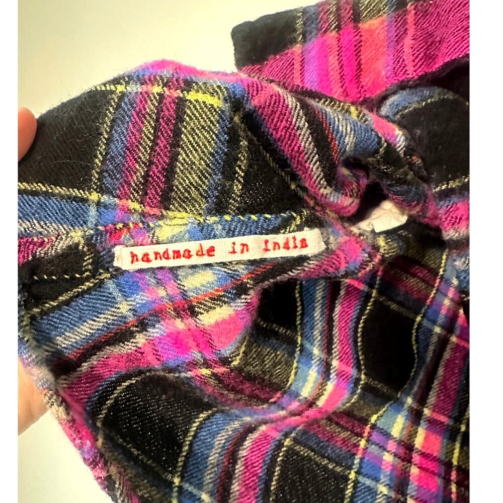 Péro Hand Embroidered Wool Plaid Shirt Jacket Made in India Artisan - Picture 4 of 10